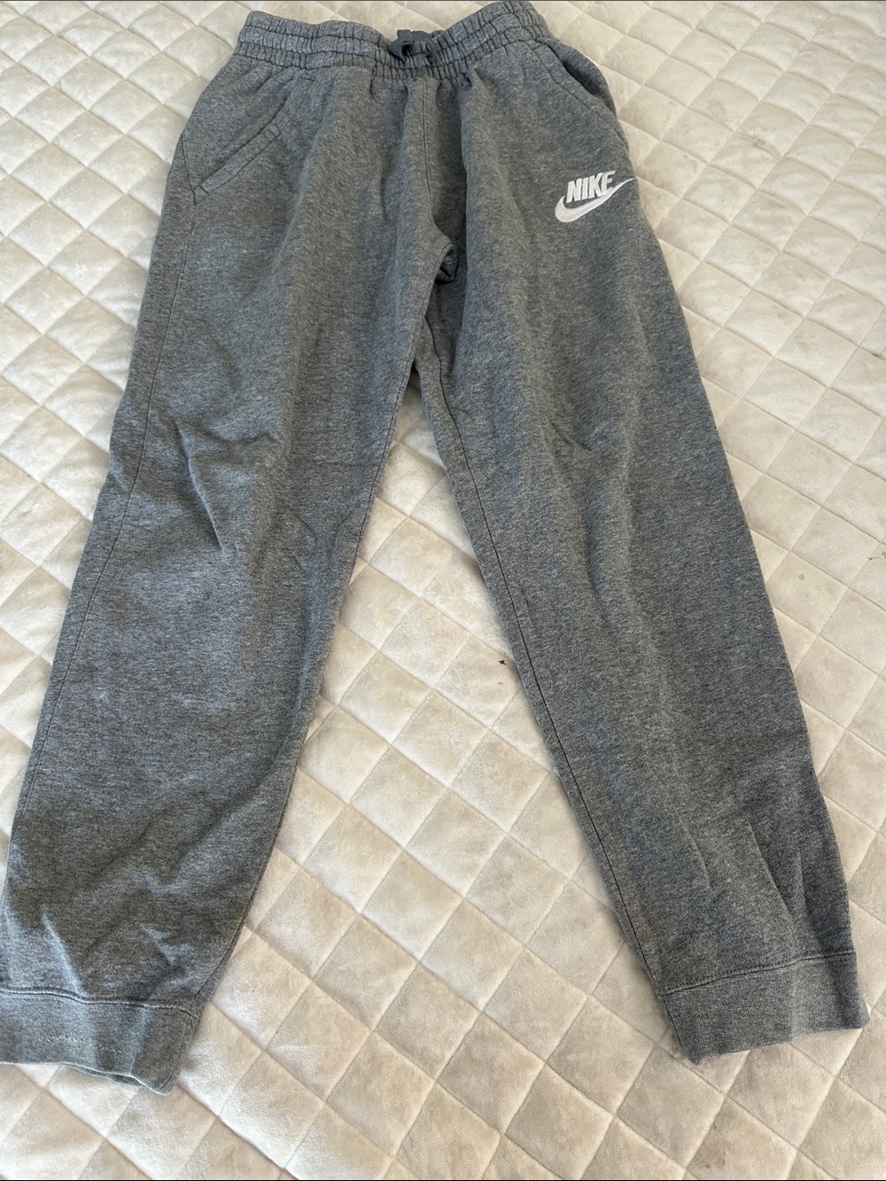 Nike Gray Kids Fleece Joggers with White Swoosh